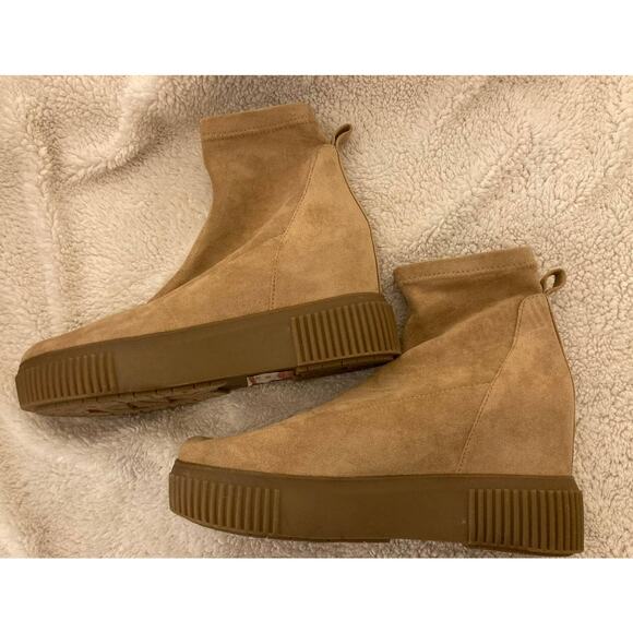 Steve Madden Women's Freshly Suede Wedge Sneaker Ankle Boots Size 9M Tan NWT - Picture 3 of 8
